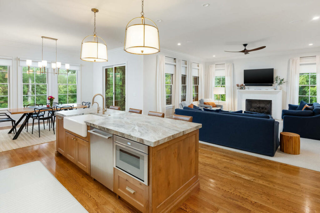 Professional photo editing with vertical correction for a kitchen and living room
