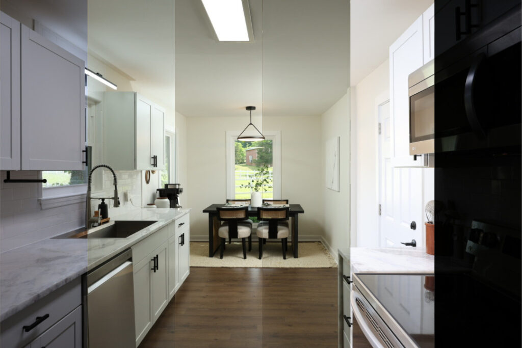 Multiple kitchen exposures used for real estate photo editing services.