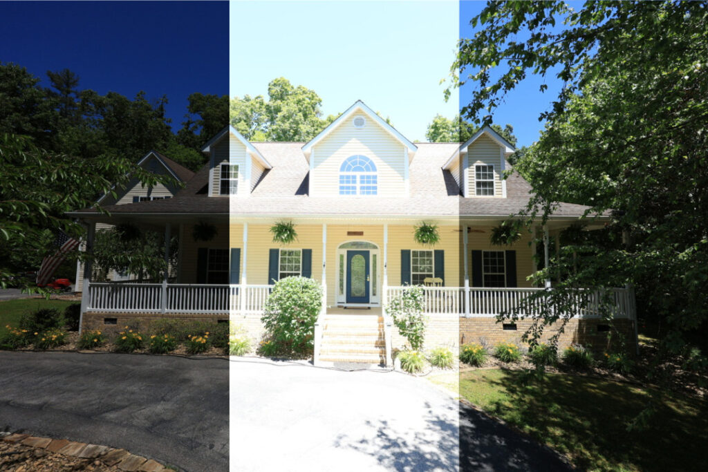 Multiple exterior exposures used for real estate photo editing services.