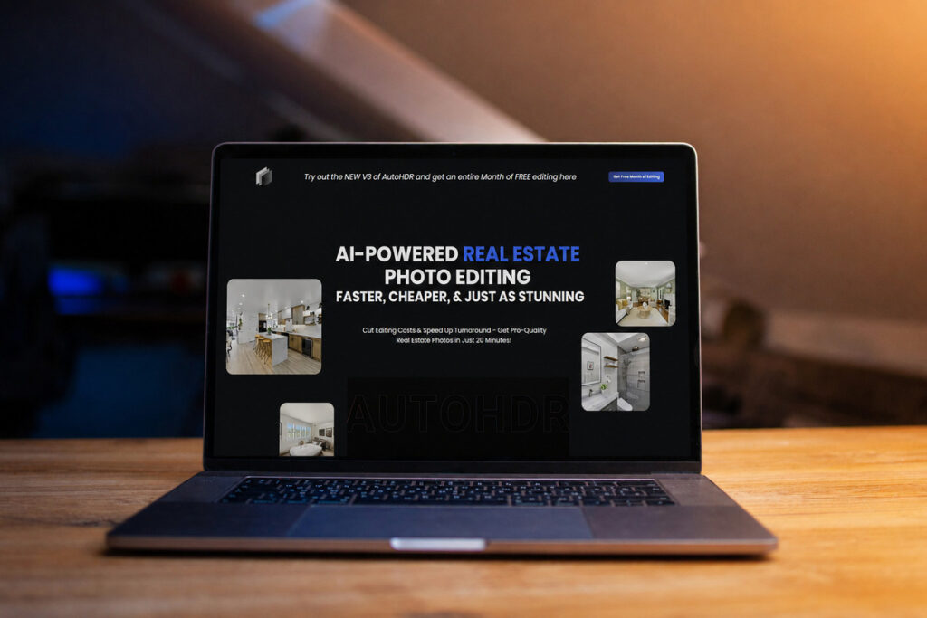 AI real estate photo editing tool AutoHDR displayed on a laptop