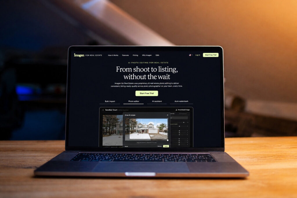 AI real estate photo editing tool Imagen displayed on a laptop