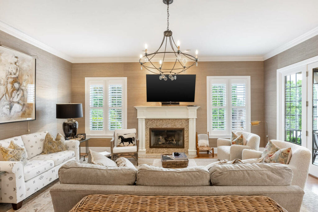 AI photo editing after image of a bright, balanced living room