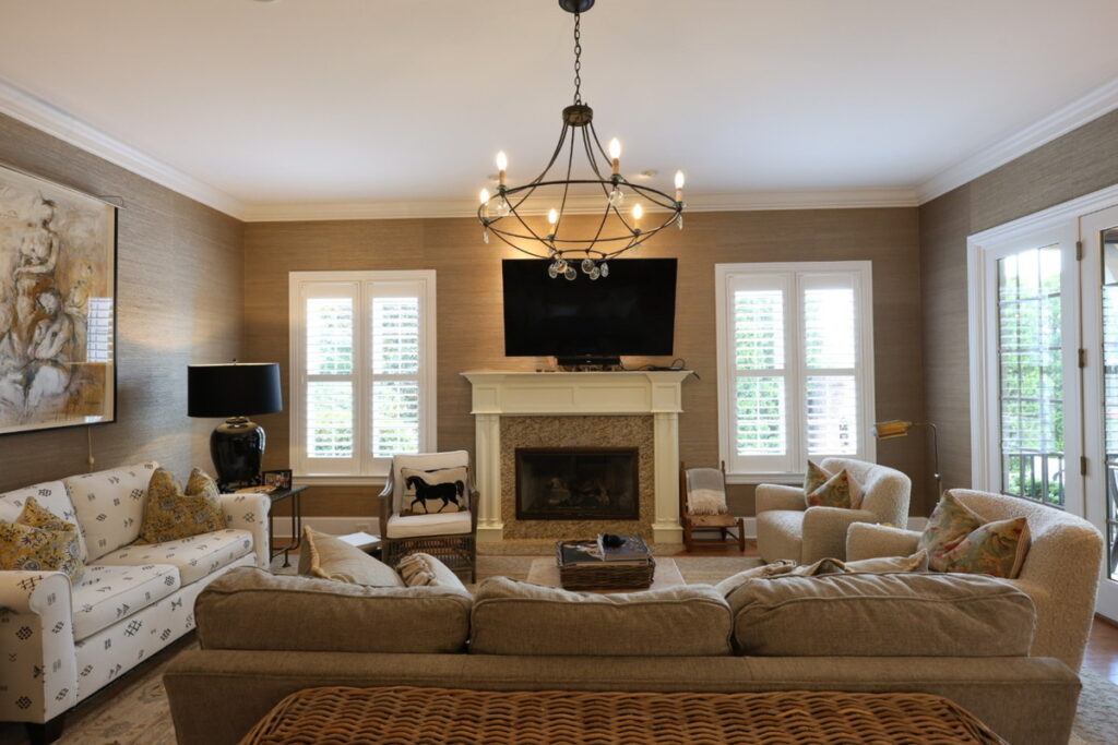 AI photo editing before image of a living room with uneven lighting