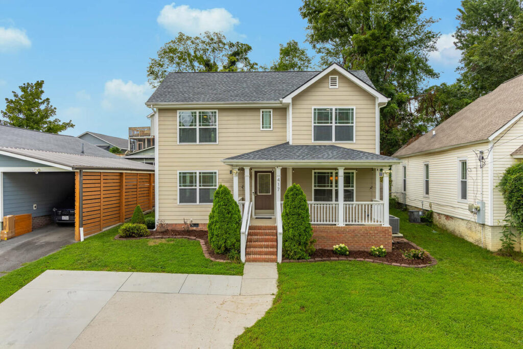 AI photo editing after sky replacement on a residential exterior