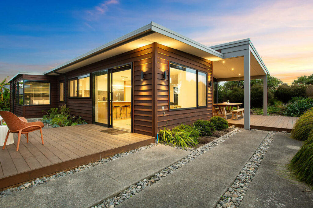 AI photo editing after twilight conversion of a modern home exterior