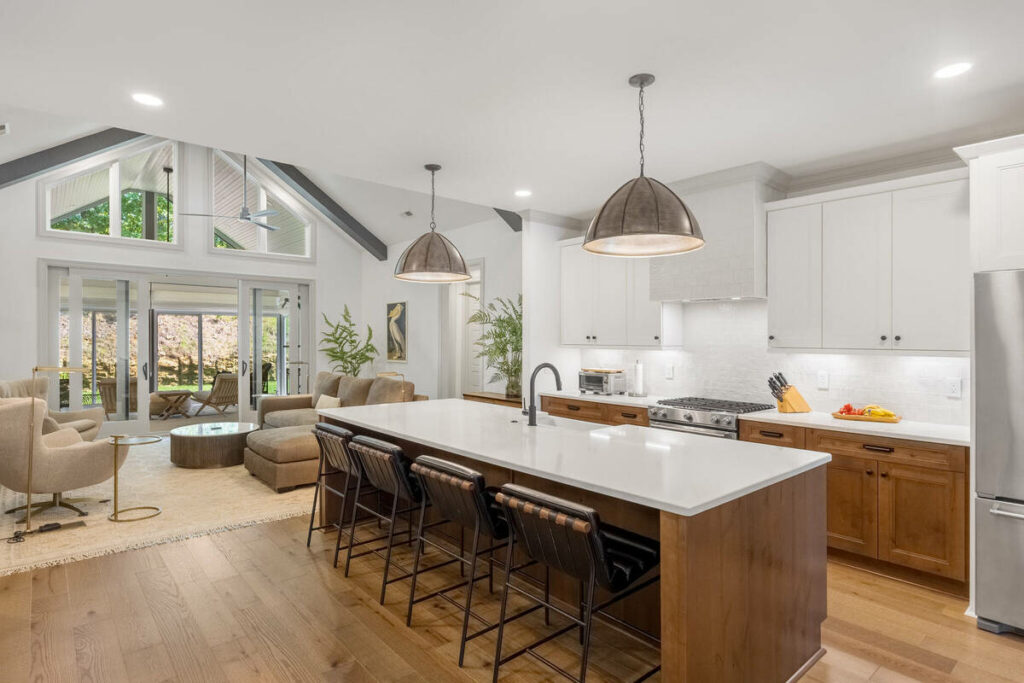Photo editing workflow for a modern kitchen and living area