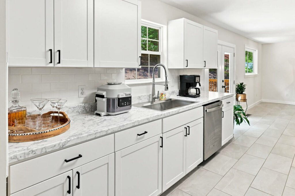 Kitchen after cord object removal in a real estate photo editing workflow