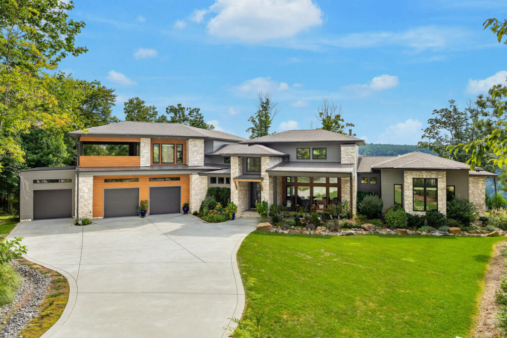Property exterior after sky replacement in a photo editing workflow