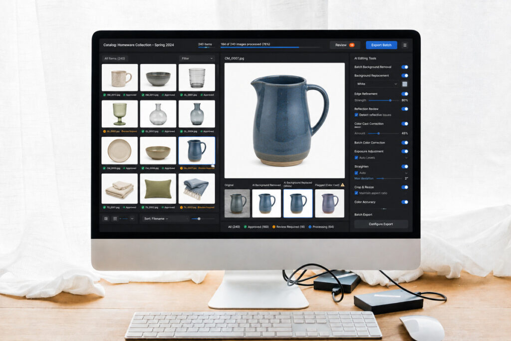 Product photo editing workflow for ceramics, glassware, and textile products