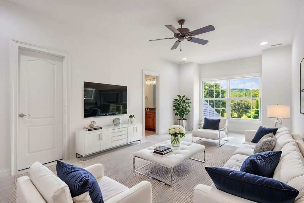 Bright living room created with AI real estate photo editor virtual staging