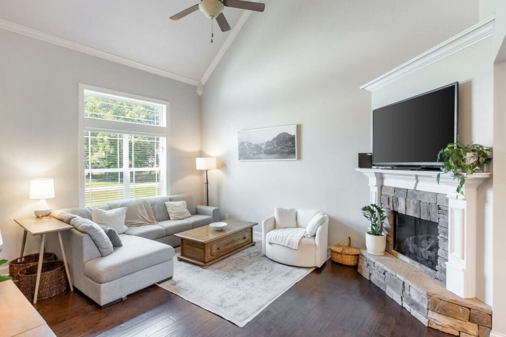 Living room photo enhanced with an AI real estate photo editor