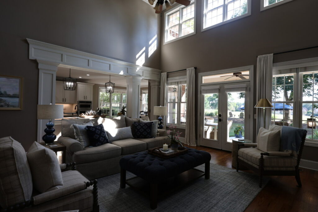 Dark living room before AI real estate photo editor enhancement