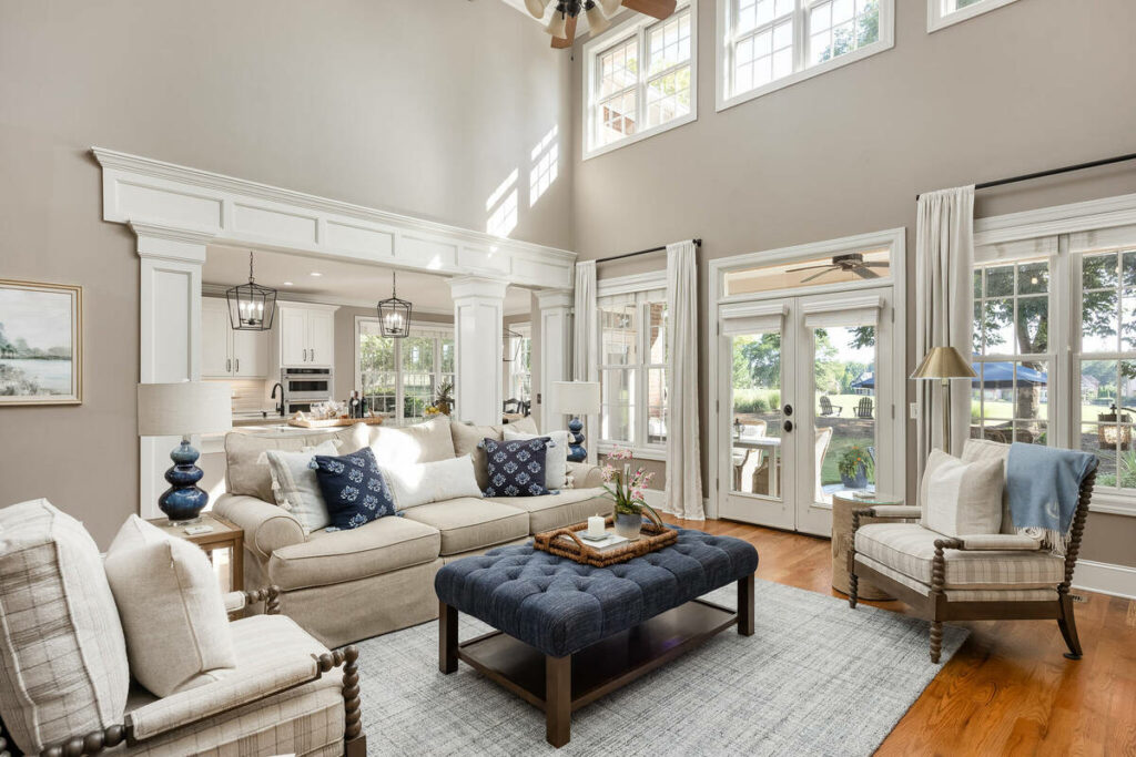 Bright living room enhanced with an AI real estate photo editor