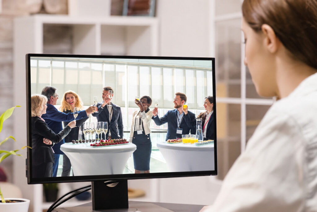 Corporate event photography showing professionals networking at a reception