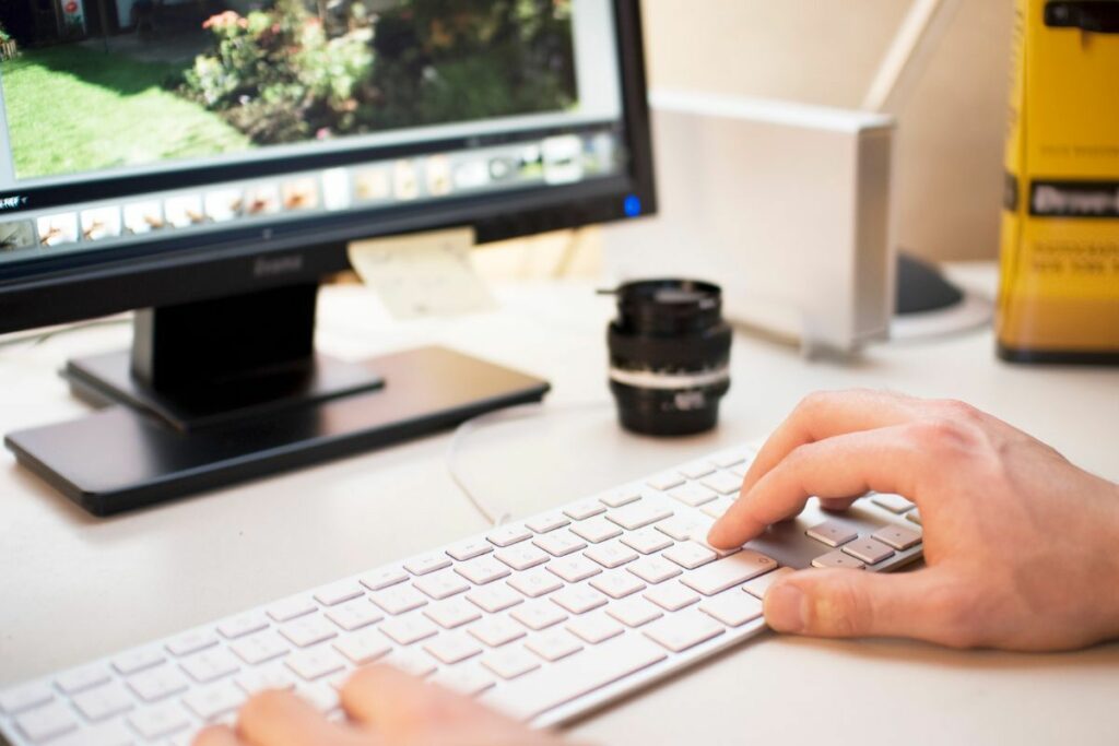 Editorial photo editing workflow on a desktop computer