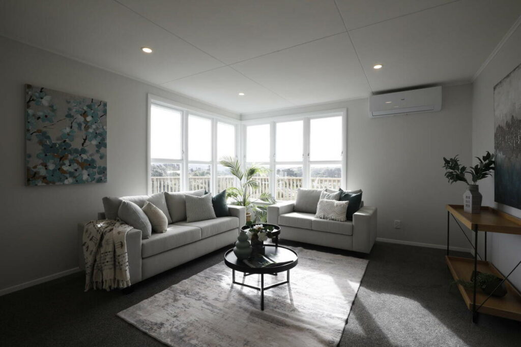 Living room before dodge and burn editing with dark interior areas