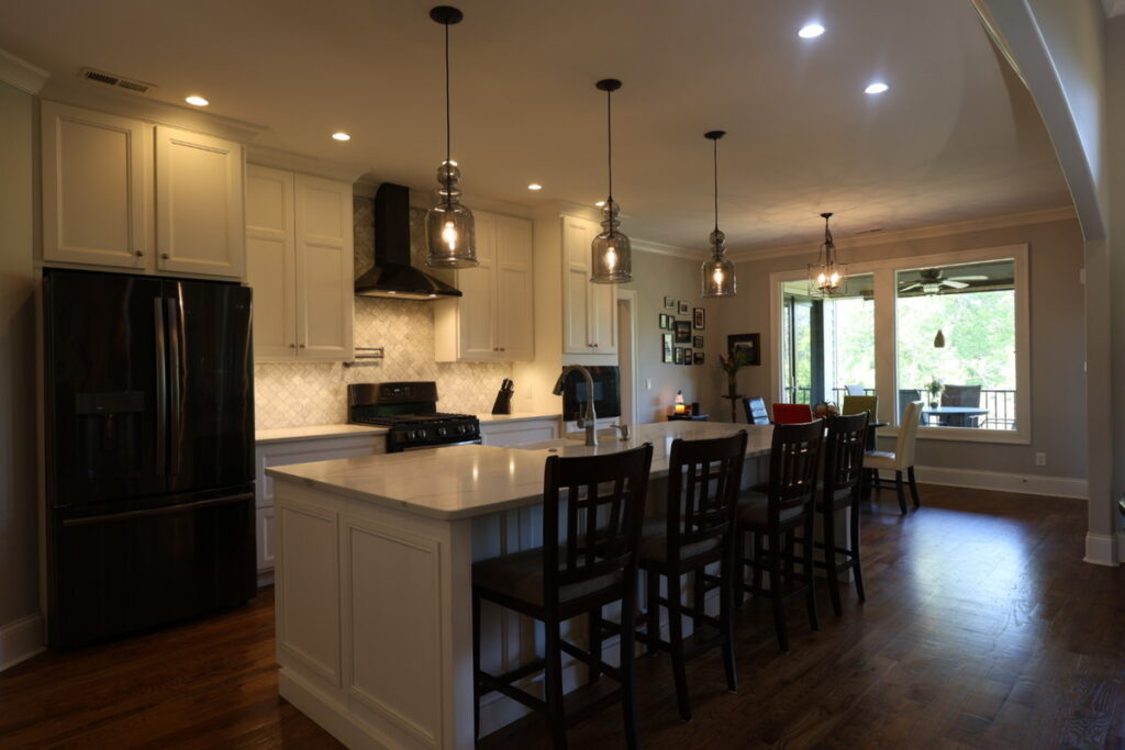 Kitchen before dodge and burn editing with uneven interior lighting
