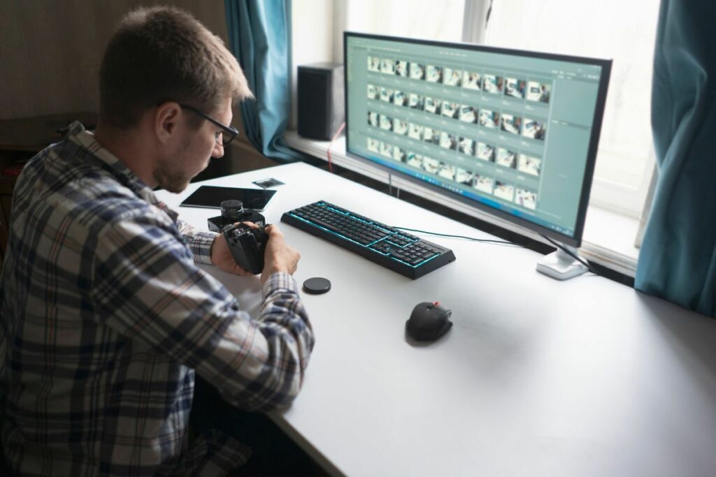 Photographer working on a dodge and burn photo editing workflow