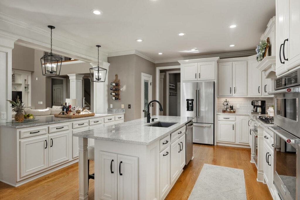 Dodge and burn used to balance lighting in a real estate kitchen