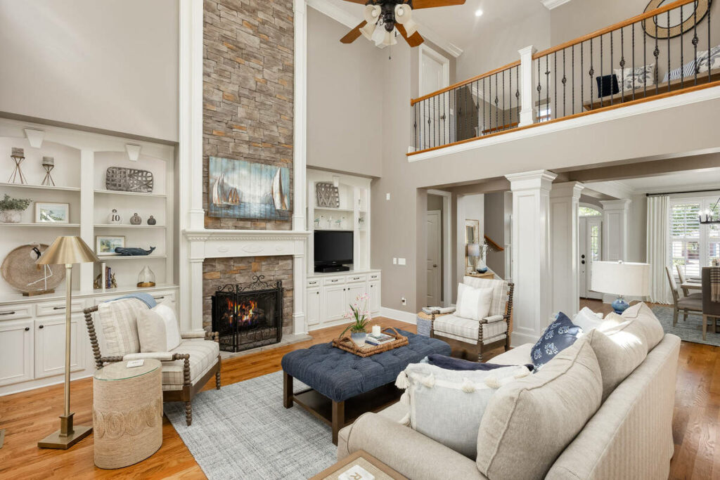 Dodge and burn applied to a spacious luxury living room interior