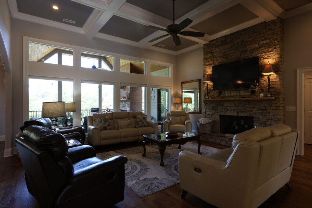 Living room before dodge and burn with dark shadows and bright windows