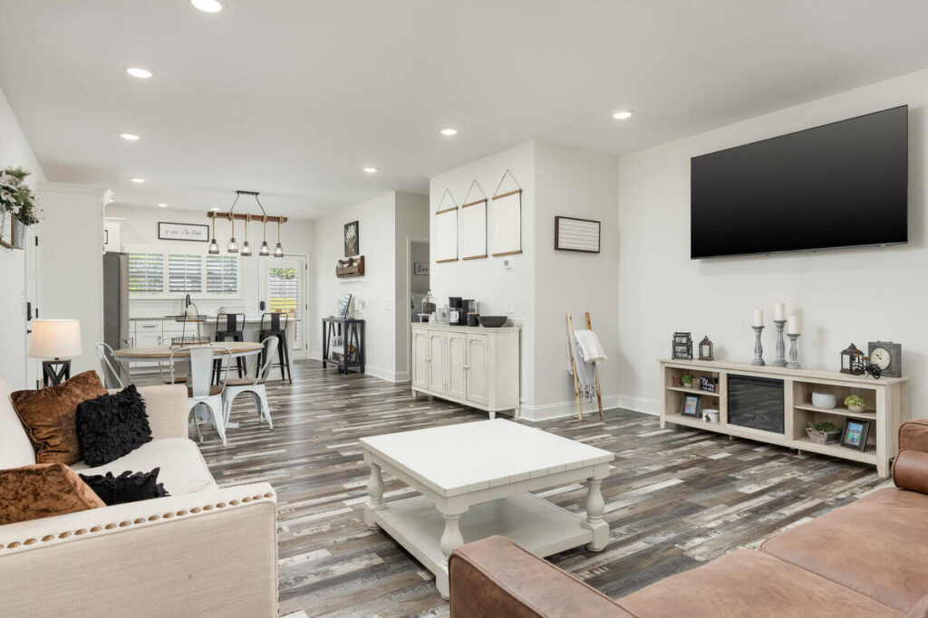 Dodge and burn editing for a bright open-plan real estate interior