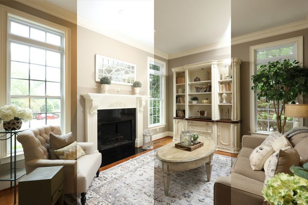 Real estate photography turnaround shown through before and after interior photo editing