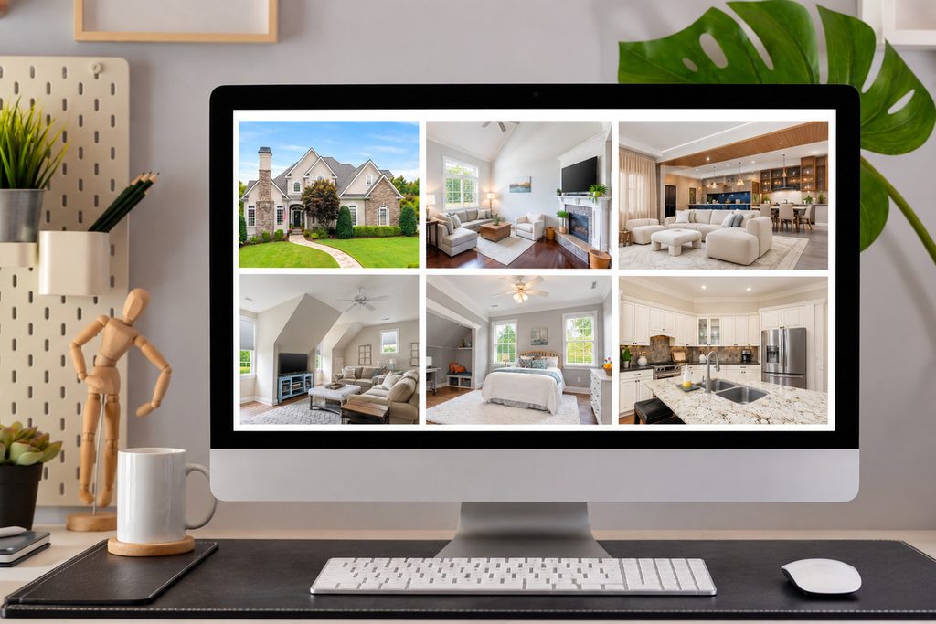 Real estate photography turnaround with completed property images displayed in a gallery