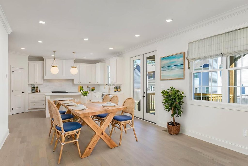 Virtual staging with coastal-inspired furniture and natural wood finishes