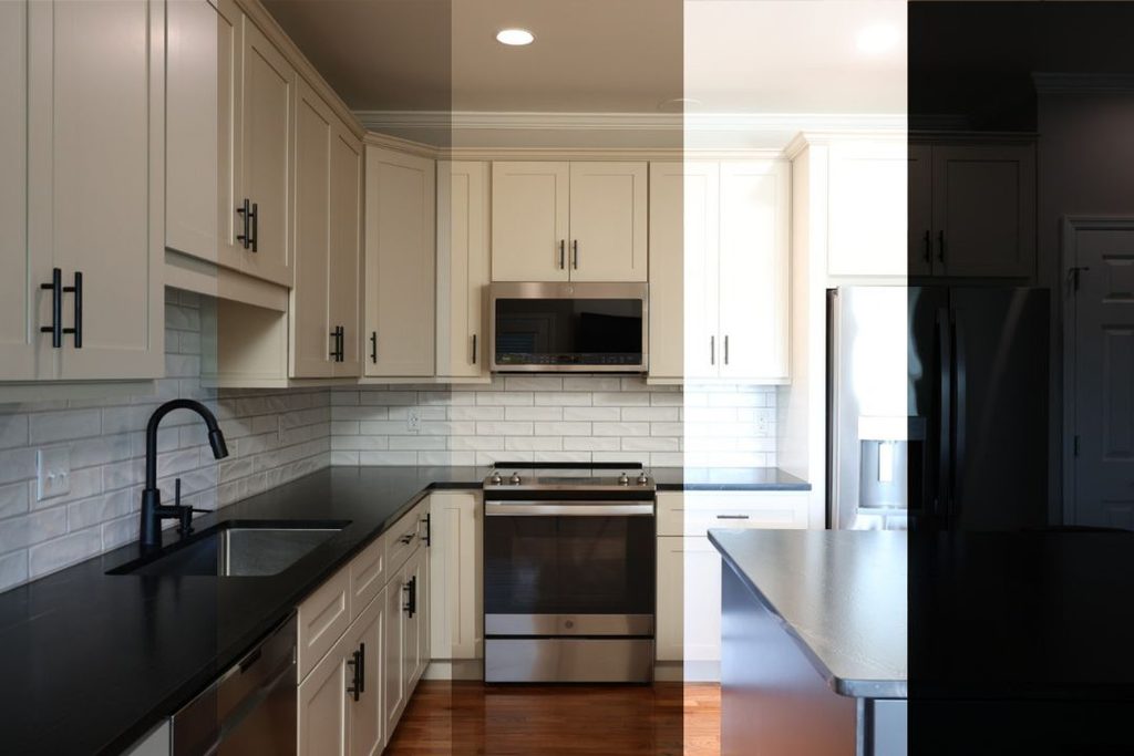 Kitchen lighting variations before AI exposure correction