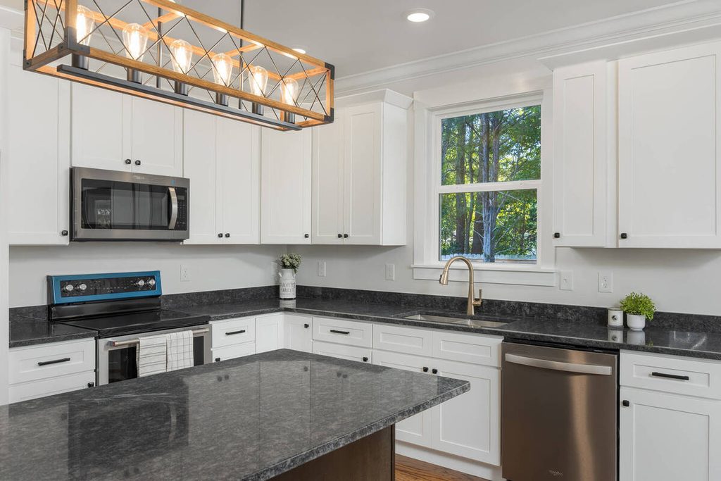 AI exposure correction in a kitchen with white cabinets